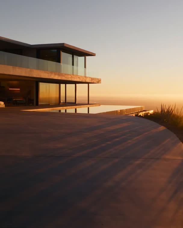 Exterior reveal — golden hour